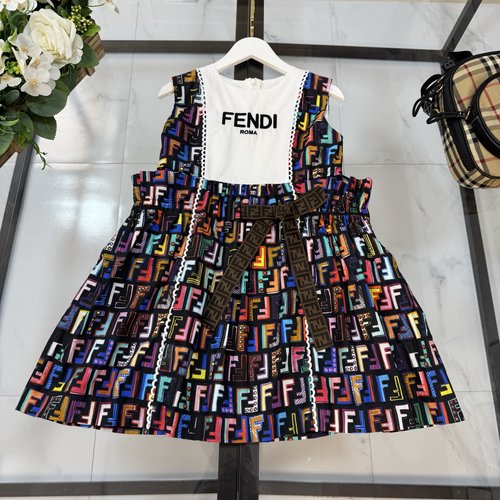 Fendi Girls High-End Colorful Letter Dress, Comfortable & Chic 