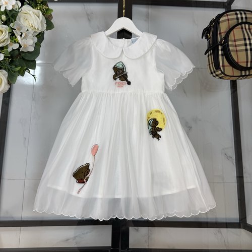 Fendi Girls A-Line Dress with Animal Patch Tulle & Cotton Lining