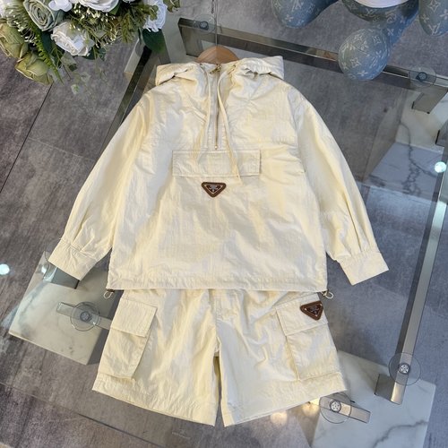 Prada Unisex Kids Oat Beige Washed Nylon Set with Drawstring Hem 
