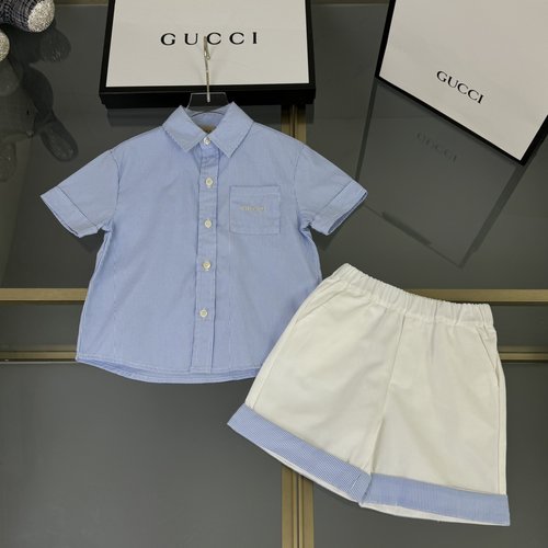 Gucci Kids Co-ord Set: Striped Woven Top & Contrast Cotton Shorts, Comfortable Stylish