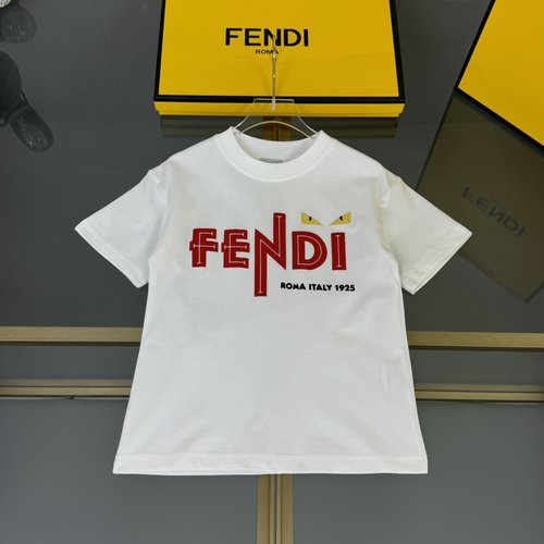 Fendi Kids Classic Monster Cotton T-Shirt with Digital Letter Print 