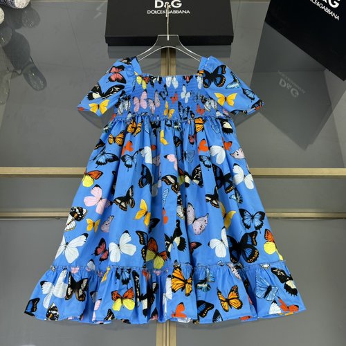 D & G Girls Strapless Lantern Sleeve Pleated Cotton Dress