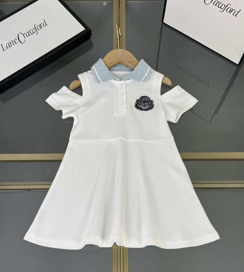 Fendi Girls Custom Cotton Polo Collar Cold Shoulder Dress with Logo