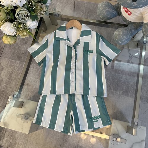 Fendi Kids Striped Contrast Resort Style Shirt & Shorts Set