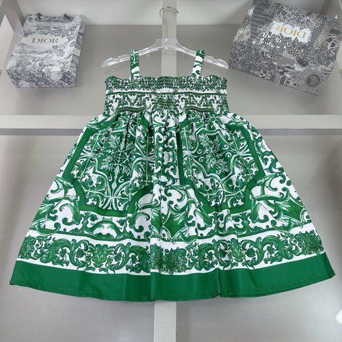 D & G Premium Girls Blue & White Linen-Cotton Dress