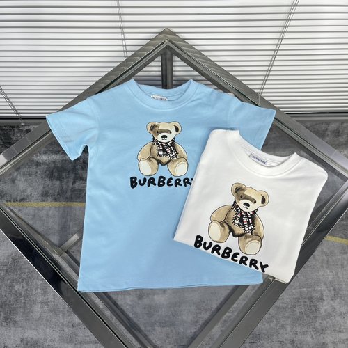 Burberry Unisex Kids Cartoon Bear Letter Print Cotton T-Shirt 