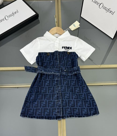 Fendi Girls Jacquard Peter Pan Collar Patchwork Dress