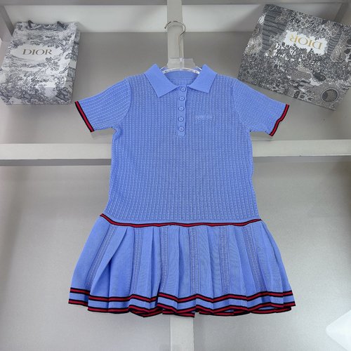 Gucci Girls Premium Cotton Knit Dress with Logo Embroidery