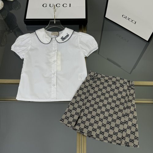 Gucci Girls Woven Shirt & GG Printed Denim Skirt Set