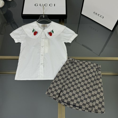 Gucci Girls Woven Shirt & GG Printed Denim Skirt Set 