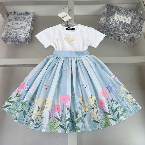 Fendi Girls Dress Set: 100 olyester Outer, Cotton Lining, Comfortable & Stylish