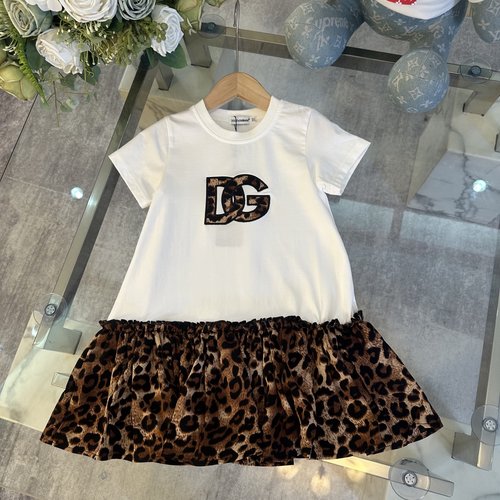 D & G Girls Leopard Print Cotton Dress with Logo Embroidery
