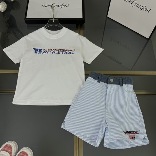 Alexander Wang Unisex Kids Set: Flocked Silver-Printed Cotton Tee & Woven Shorts 