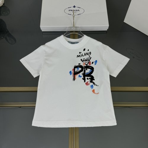 Prada Unisex Kids 3D Print Distressed Cotton T-Shirts 