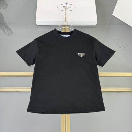 Prada High-end Kids T-Shirts Premium Cotton Embroidery Logo Comfy Stylish