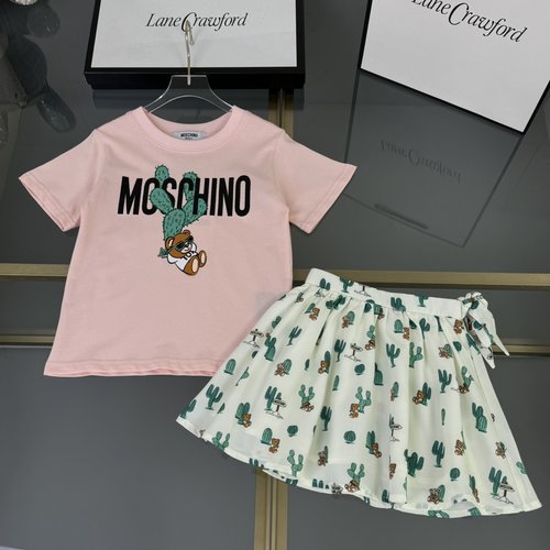 Moschino Girls Dress Set with Bear Cactus Print Ice Silk Cotton Double Layer