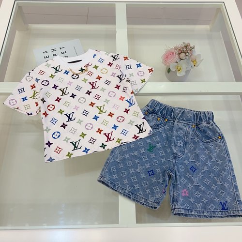 LV Kids Cotton Print Set with Soft Denim Pants