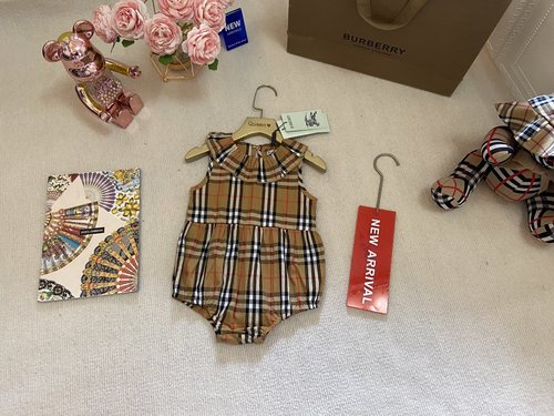 Burberry Girls Baby Onesie - Cotton Woven, Eco Print, Comfortable & Stylish