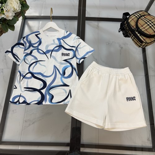 Dior Unisex Kids High-End All-Over Print Flocked Set