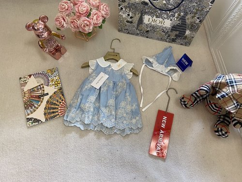 Dior Baby Girls Cotton Romper Dress with Hat