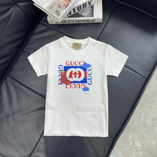 Gucci Premium Kids Bear Striped Logo Print Cotton T-Shirt