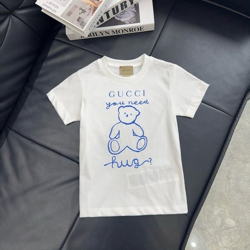 Gucci Kids Cute Bear Graffiti Cotton Unisex T-Shirts