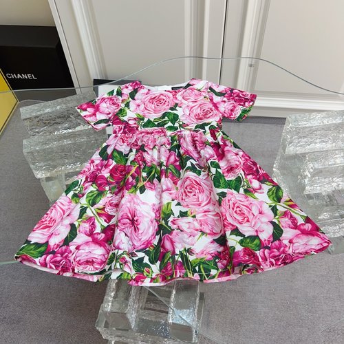 D & G Girls Linen-Cotton Floral Dress, Premium Kids Comfortable 