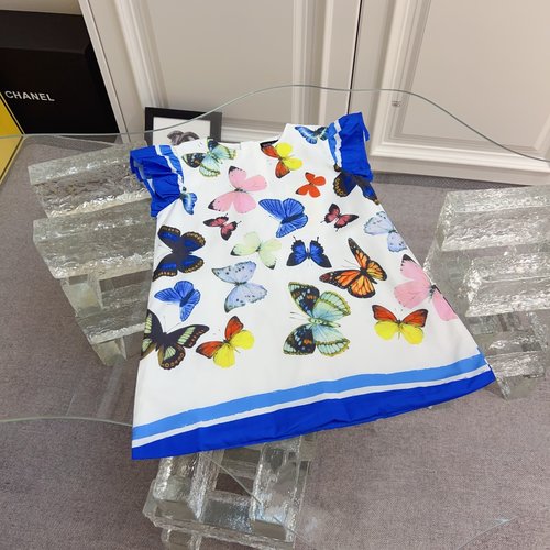 Dolce & Gabbana Girls High-Def Butterfly Digital Print Silk-Cotton Dress 