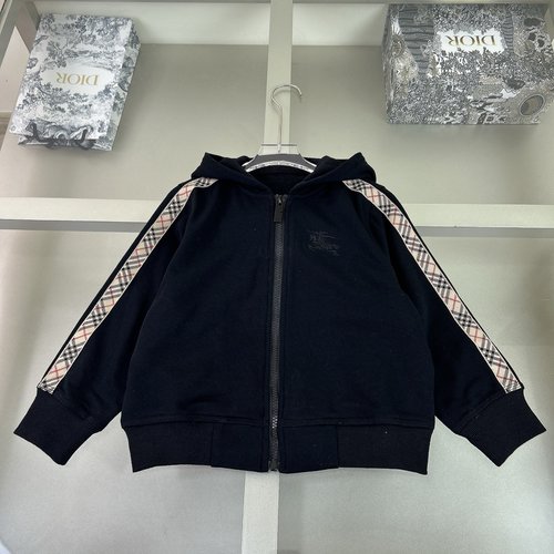 Burberry Kids Cotton Jacket with Horse Embroidery & Plaid Stripes 