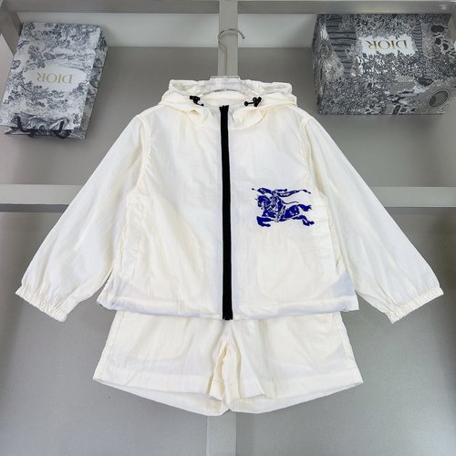 Burberry Kids UPF50 Sun Set with Horse Logo, Drawstring Hood & Waterproof Zippers