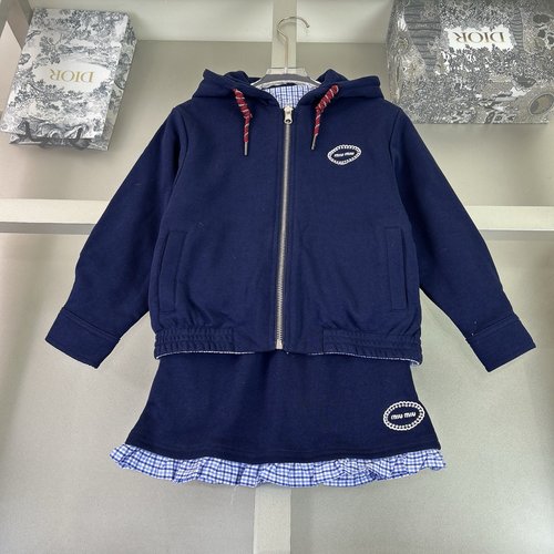 Miu Miu Girls Plaid Panel Textured Dress Set