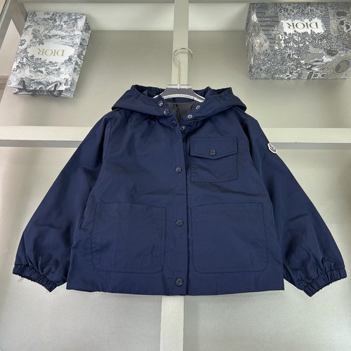 Moncler Girls Hooded Trench Coat with Pockets & Drawstring