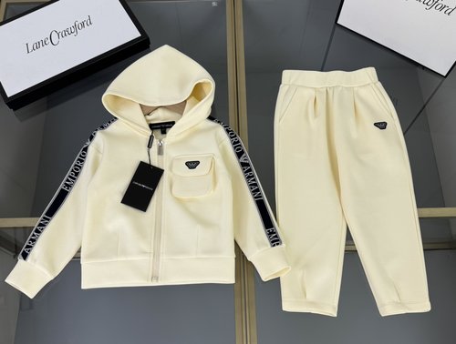 Armani Kids Premium Cotton Set with Embroidery & Stripe Patchwork