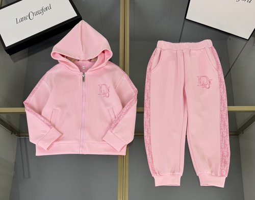 Dior High-End Unisex Kids Co-ord Set, Cotton, Logo Embroidery & Ribbon Trim 