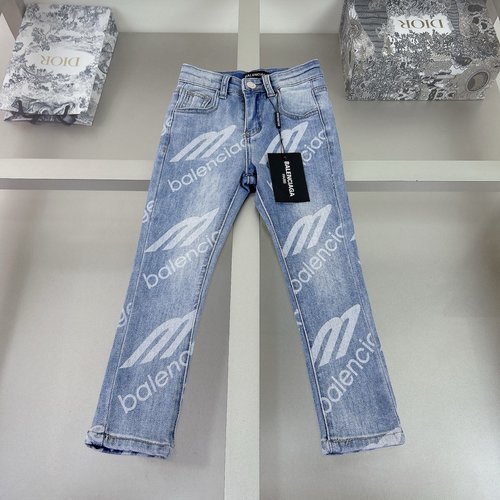 Balenciaga Kids Denim Jeans with Custom Print & Leather Logo