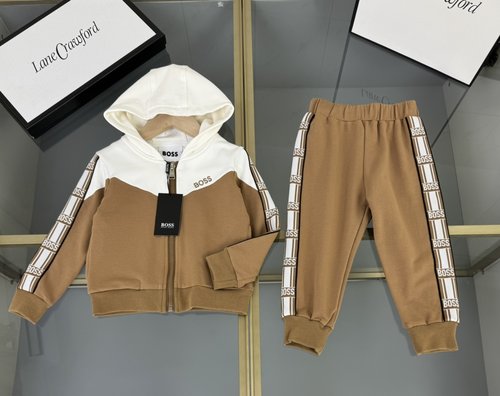 Boss Kids Cotton Outfit Set, Embroidered Logo & Color Block, Comfortable & Stylish 