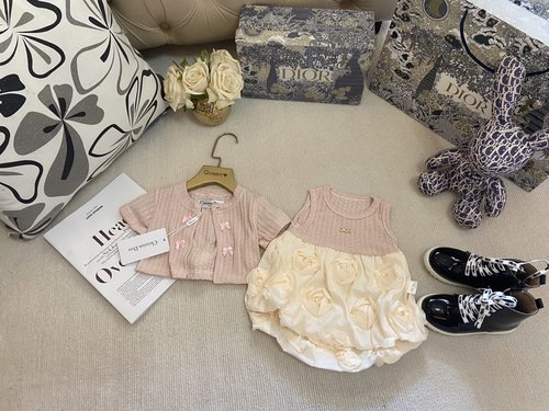 Dior Cute Baby Girl Floral Romper & Bunny Skirt Set