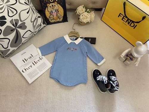 Fendi Unisex High-End New Knit Cotton Baby Romper