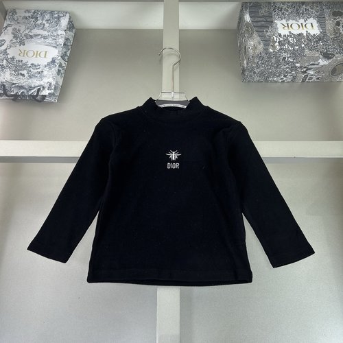 Dior High-End Girls Turtleneck Base Layer with Bee Embroidery 