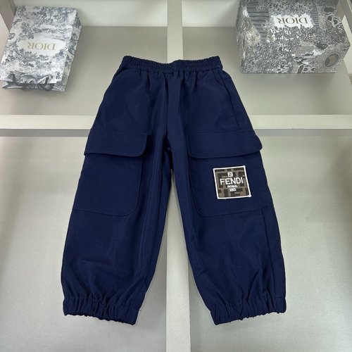 Fendi Kids Cargo Pants Navy Embroidered Pockets Cotton