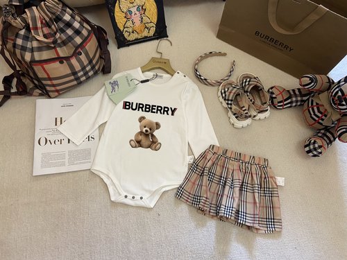 Burberry Girls Cotton Romper & Skirt Set