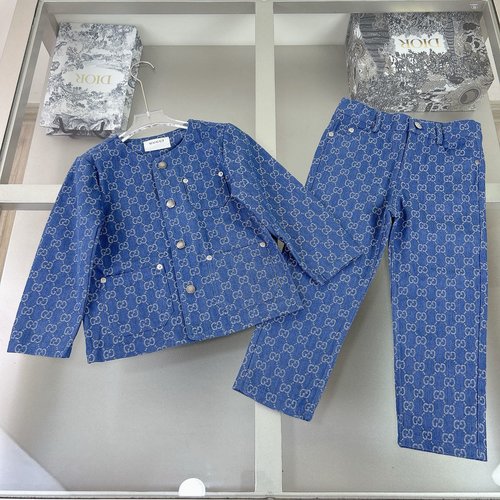 Gucci Kids Jacquard Embroidered Denim Top & Pants Set