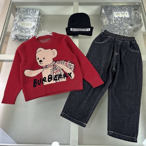 Burberry Kids Burgundy Teddy Bear Cashmere Sweater Set