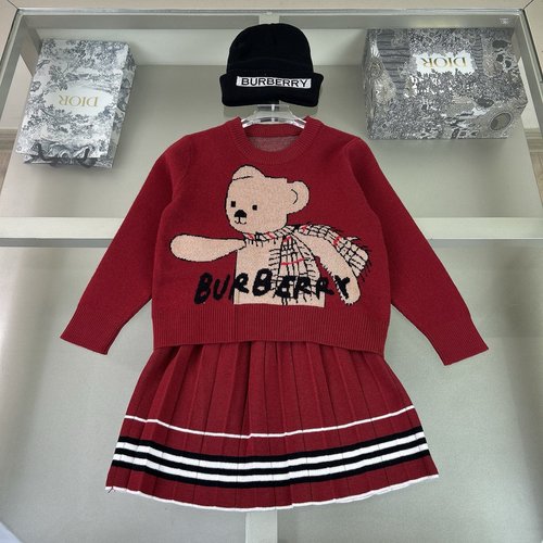 Burberry Girls Red Cashmere Teddy Bear Sweater Dress Set with Hat