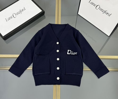 Dior Unisex Kids Cardigan - Navy & Beige Cotton Blend