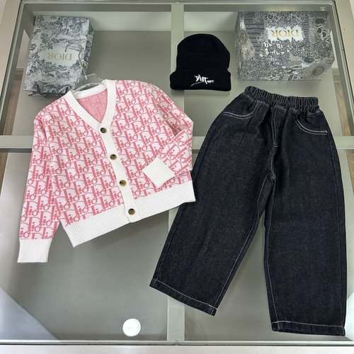Dior Kids Cream & Pink Logo Jacquard Hooded Knit Set