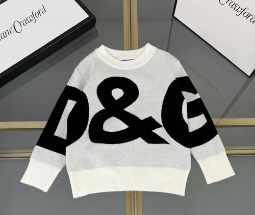 D & G Premium Kids Sweater - Cotton Blend, Contrast Letter Embroidery 