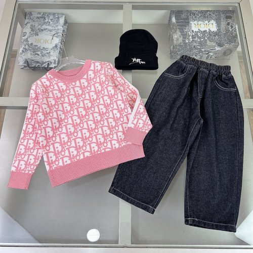 Dior Kids 3-Piece Denim Set with Cap & Logo Print