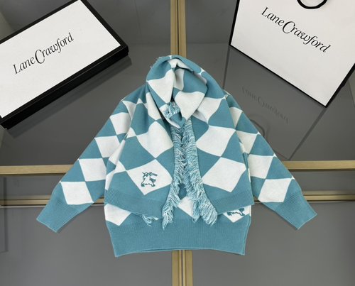 Burberry Unisex Kids Sweater & Scarf Set Argyle Cotton Blend