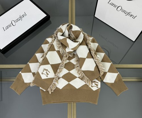 Burberry Kids Argyle Sweater & Matching Scarf Set
